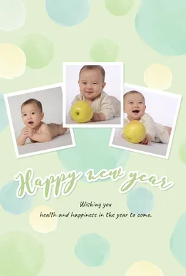 年賀状　黄緑フォトフレーム, HAPPY NEW YEAR, Greetings English, vertical, New Year Card template
