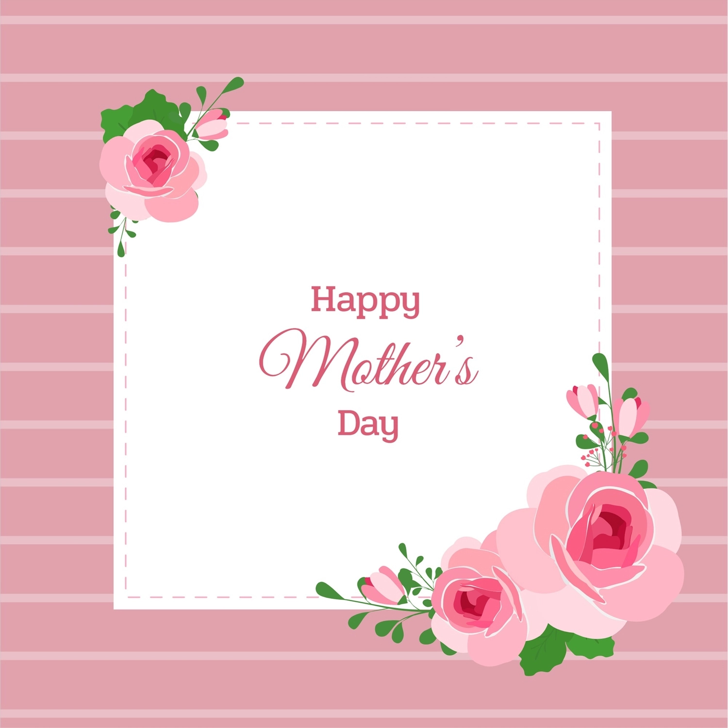 母の日グリーティングカード　薔薇とフレーム, ピンク地, 作成, デザイン, メッセージカードテンプレート