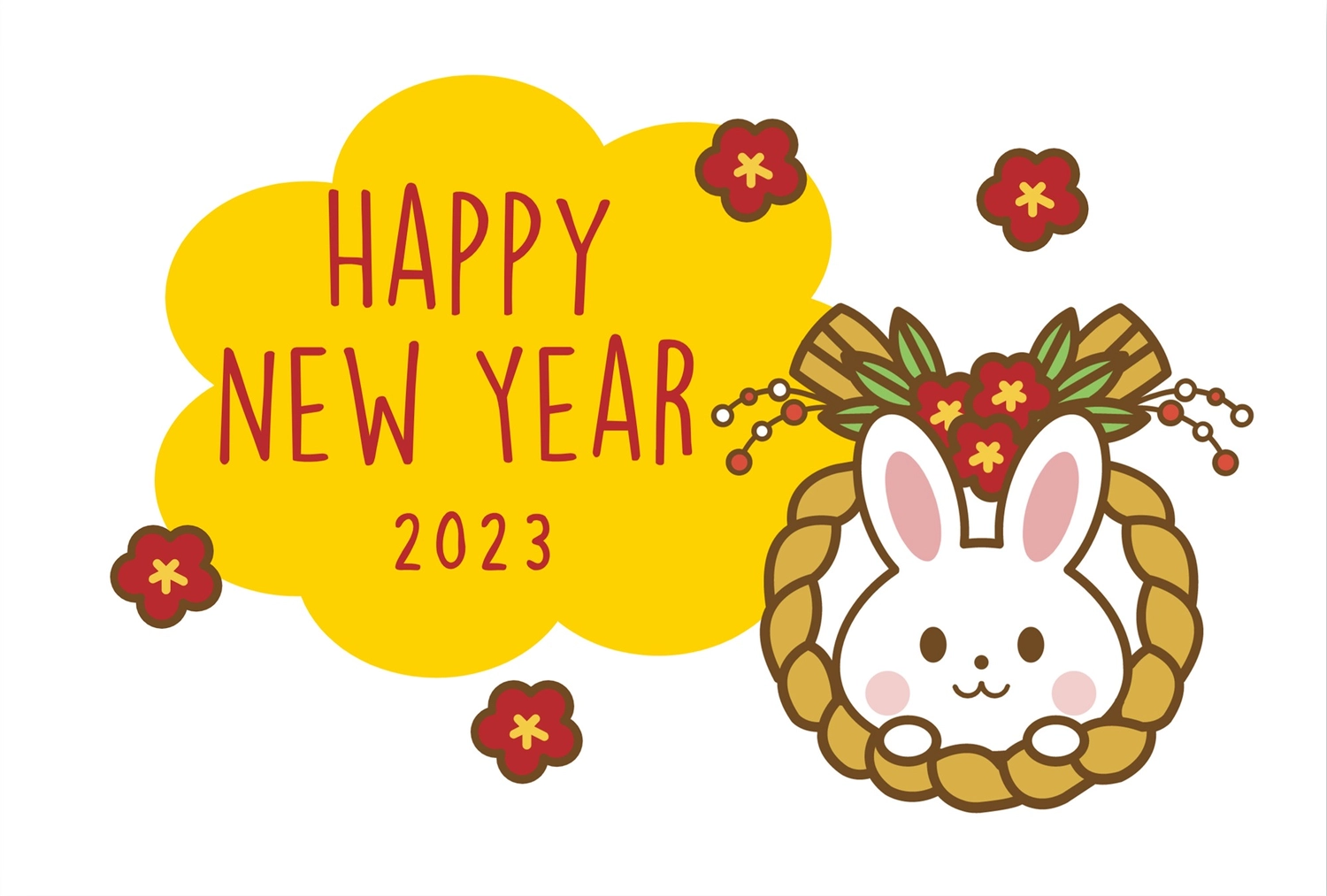 しめ縄とうさぎの年賀状, 新年, 和谐, 白兔子, 新年卡 模板