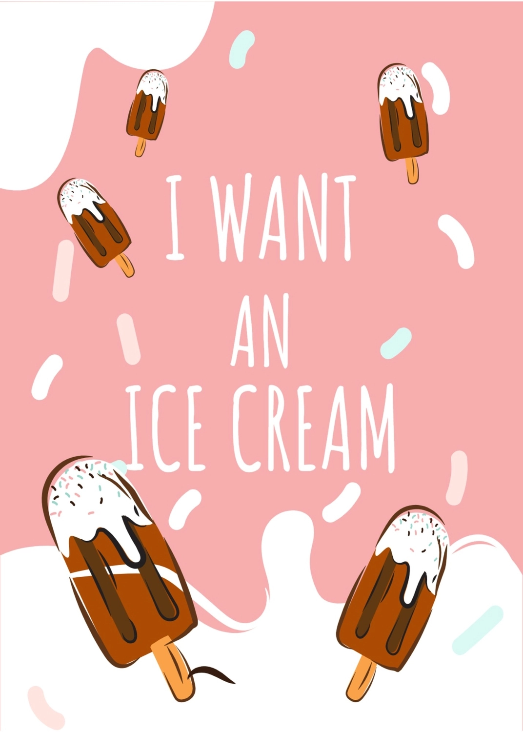 アイスクリームグリーティングカード　チョコレートアイスバー, 핑크 백, 만들기, 디자인, 메시지 카드 템플릿
