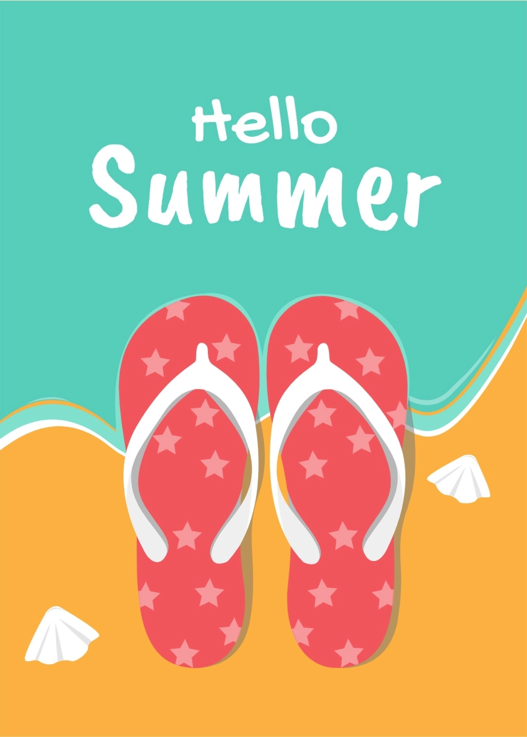 夏のグリーティングカード　ビーチサンダル, 砂浜, 作成, デザイン, メッセージカードテンプレート