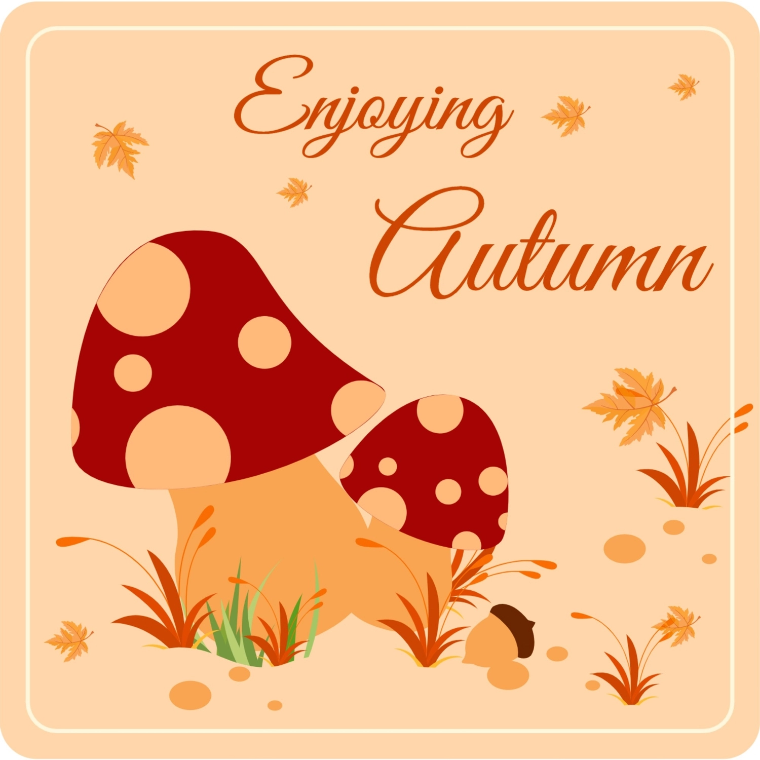 秋のグリーティングカード　きのこ, 紅葉, 作成, デザイン, メッセージカードテンプレート