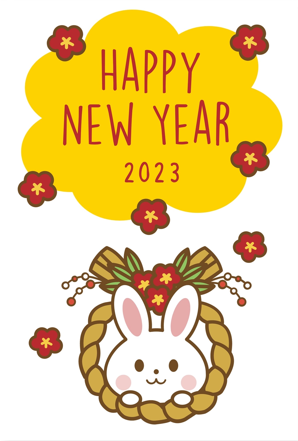 しめ飾りから顔を出すうさぎの年賀状, NEW YEAR, concord, English text, New Year Card template