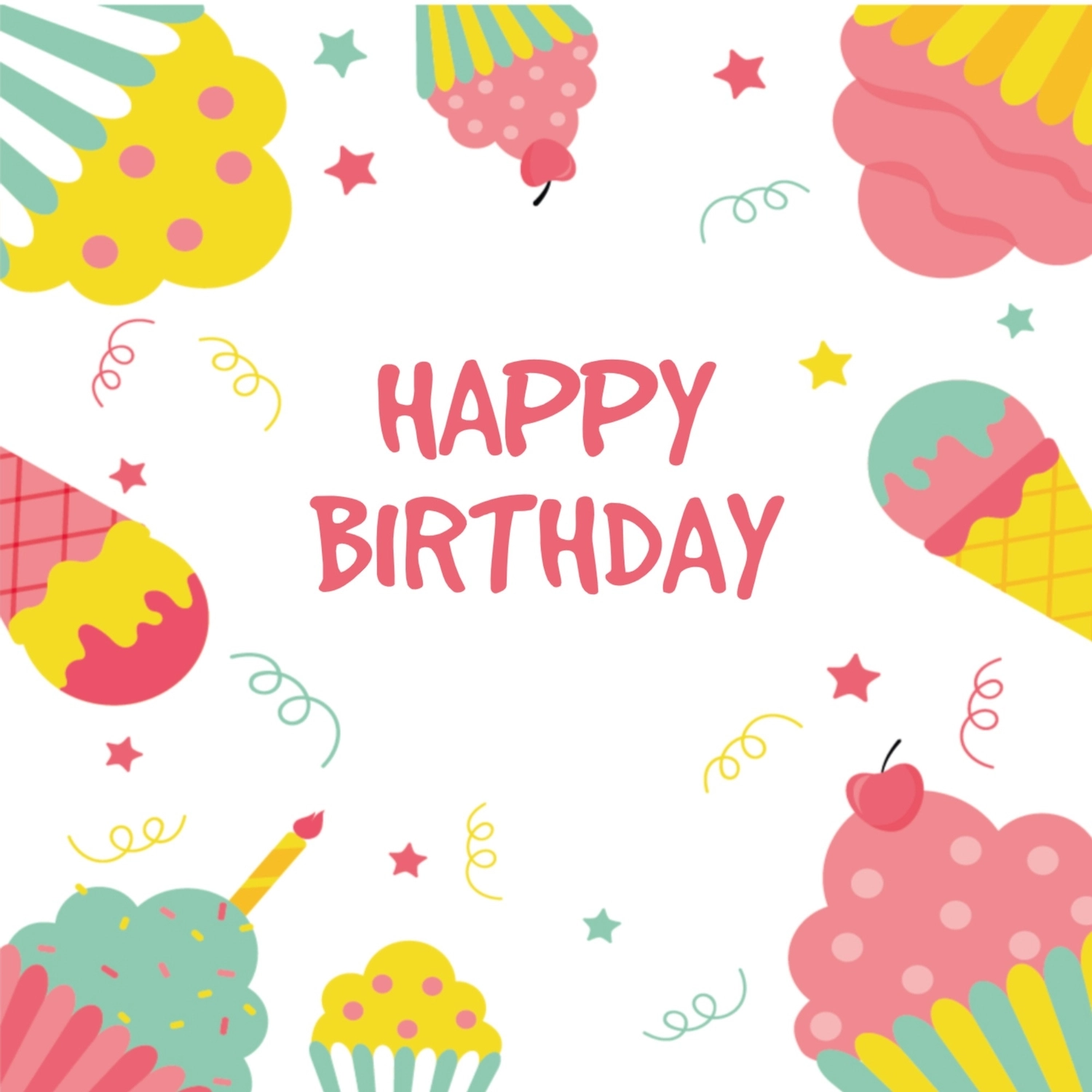 誕生日カード　アイスクリームとカップケーキ, カップケーキ, バースデーカード, 作成, 誕生日カードテンプレート