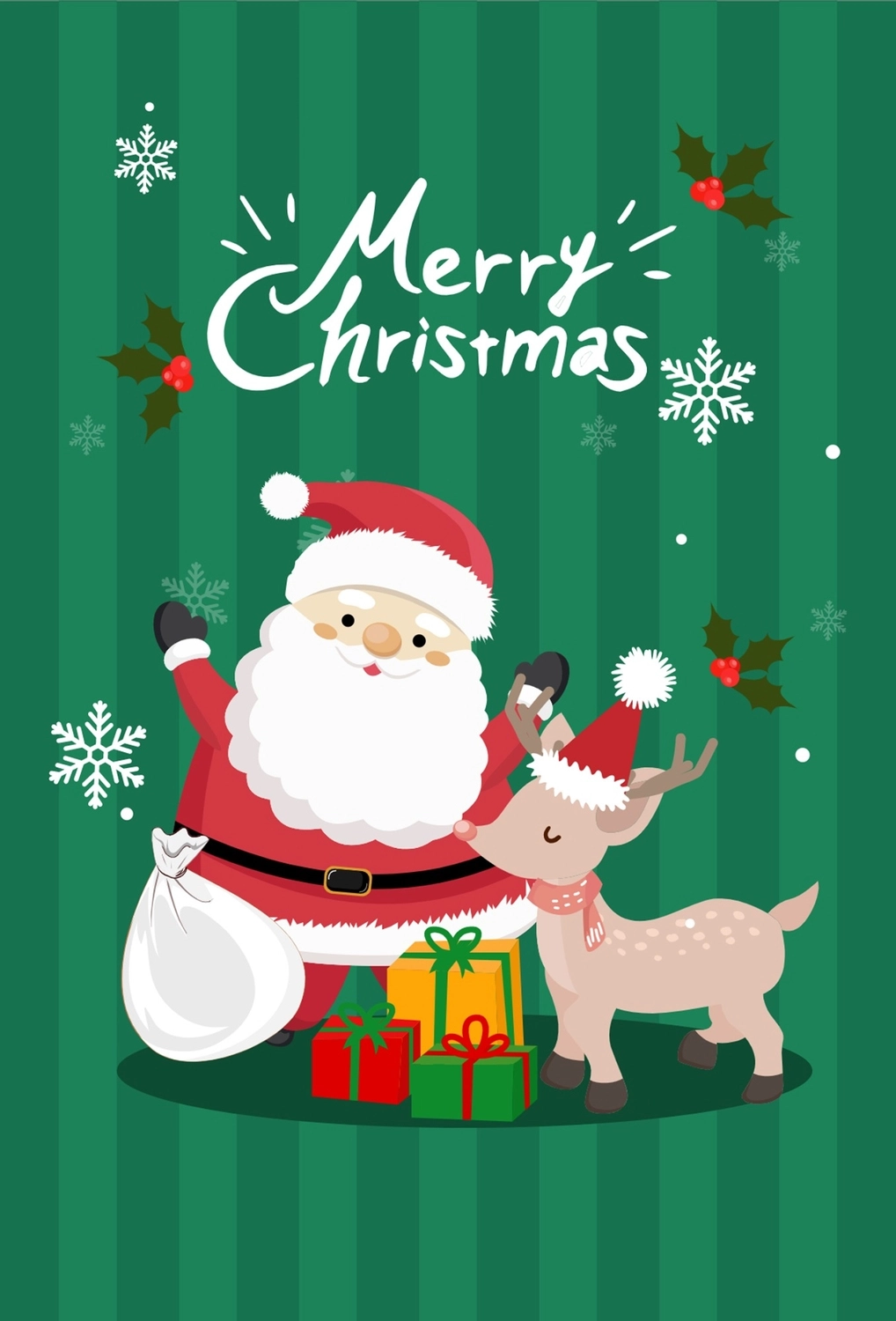 クリスマスグリーティングカード　サンタとトナカイ, 緑, 作成, デザイン, メッセージカードテンプレート
