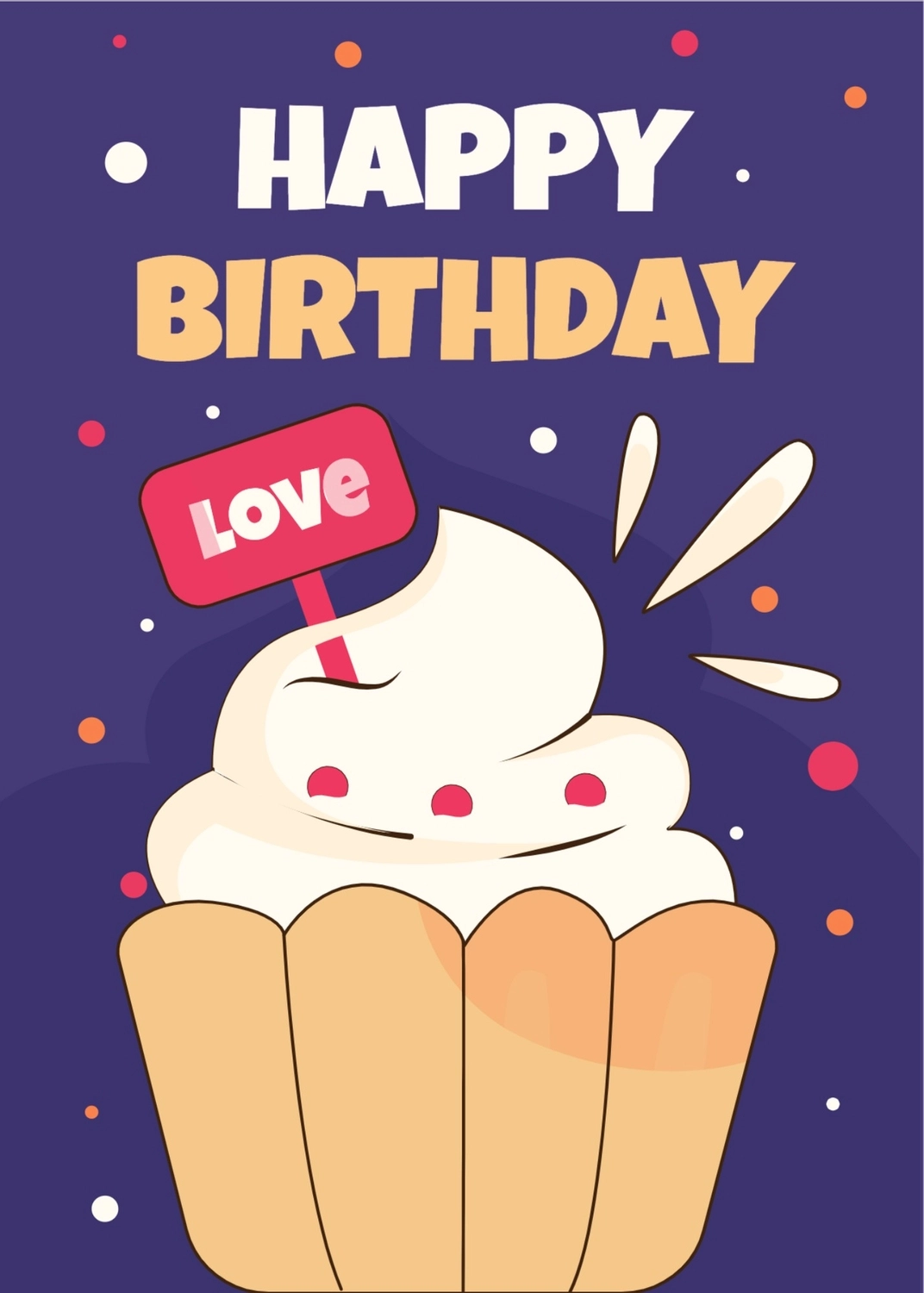大きなカップケーキで誕生日, 誕生日, 大人向け, 紺色, 誕生日カードテンプレート