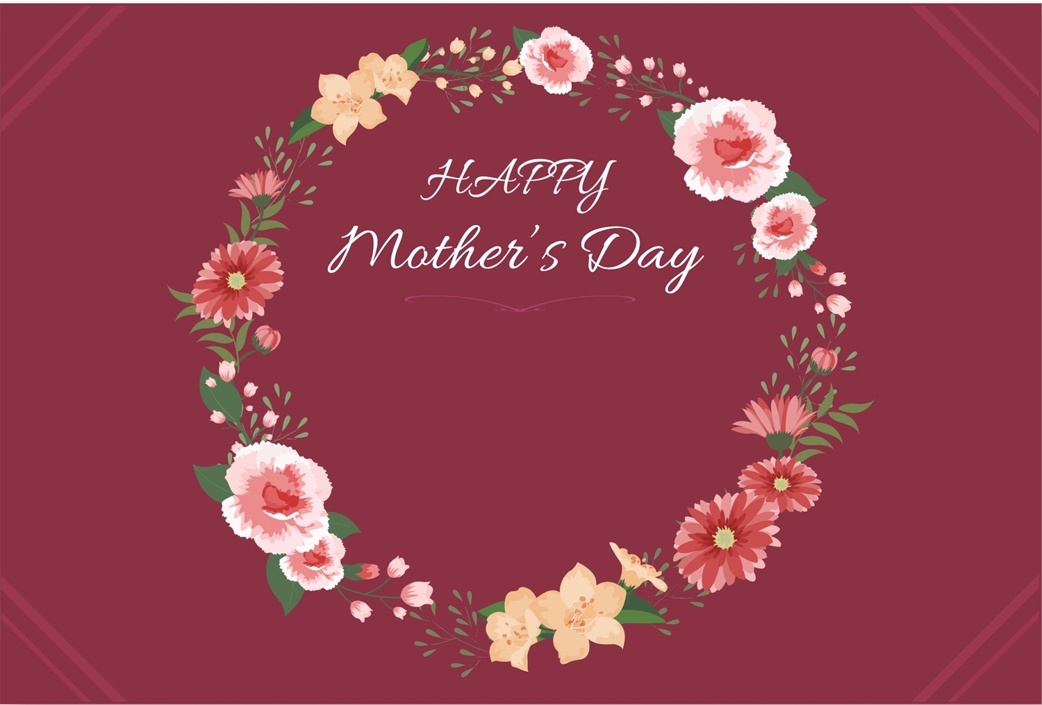 花リースイラストの母の日カードの無料グリーティングカードテンプレート 6061 デザインac