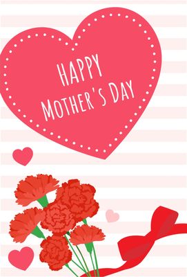 ハートと赤いカーネーションイラストの母の日カード, Mother&#39;s Day, greeting card, Greeting, Greeting Card template