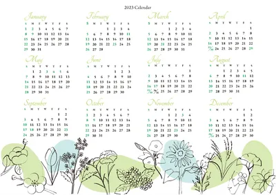 フラワーイラストの年間カレンダー, Calendar, Calendar template