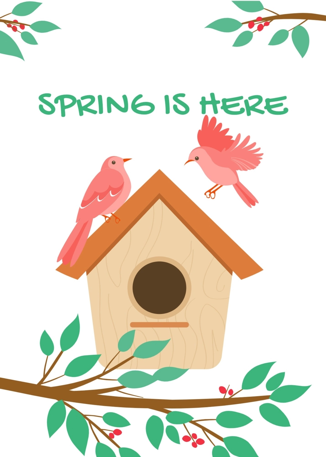 春のグリーティングカード　鳥と巣箱, 鳥, 作成, デザイン, メッセージカードテンプレート