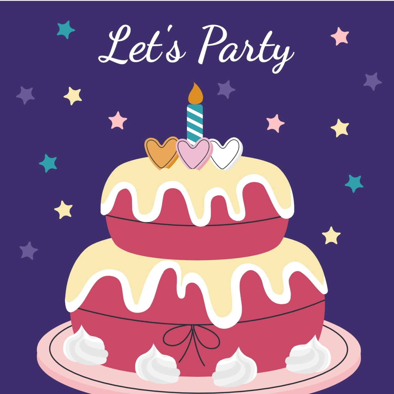 レッツパーティー ケーキ, かわいい, バースデーカード, 作成, 誕生日カードテンプレート