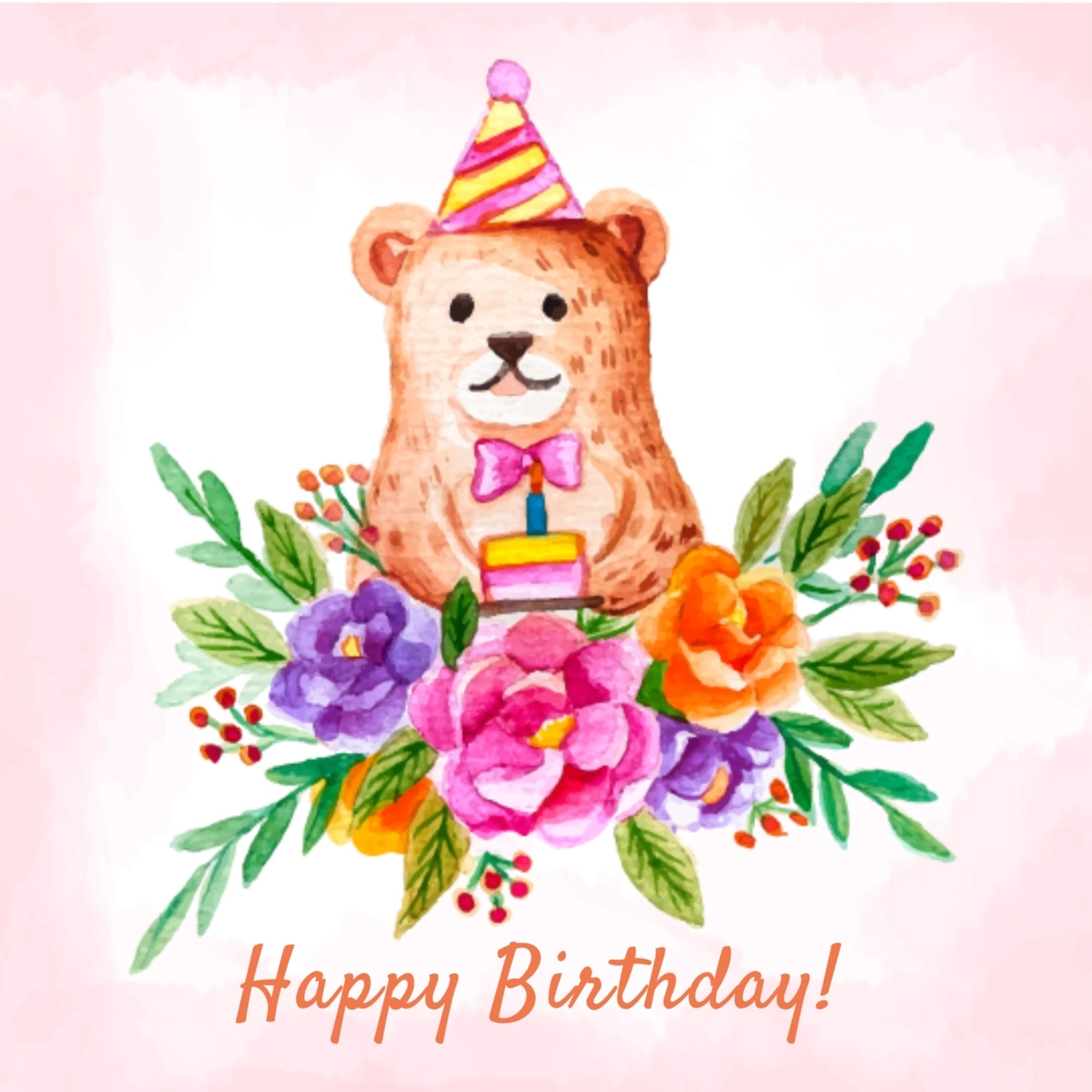 熊の誕生日　お花, 大人向け, バースデーカード, 作成, 誕生日カードテンプレート