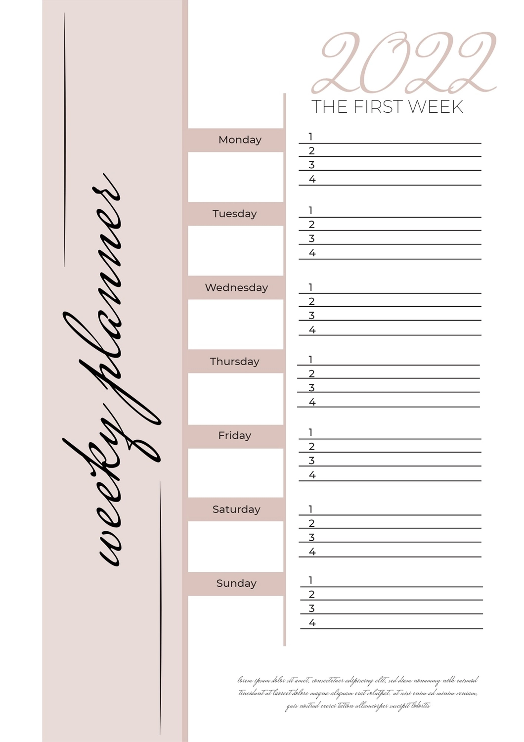 シンプルプラン, day of week, create, design, Planner template
