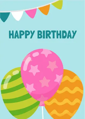 誕生日カード 大きな風船, 誕生日おめでとう, 風船, 水の色, 誕生日カードテンプレート