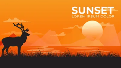 夕日と雄鹿, Bucks, deer, Sunset, Zoom Virtual Background template