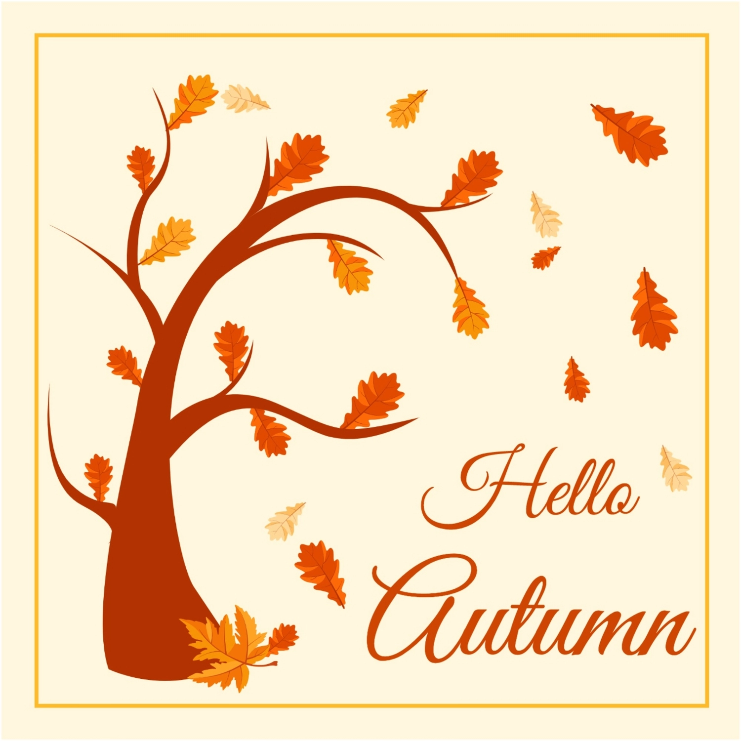 秋のグリーティングカード　木, 落ち葉, 作成, デザイン, グリーティングカードテンプレート