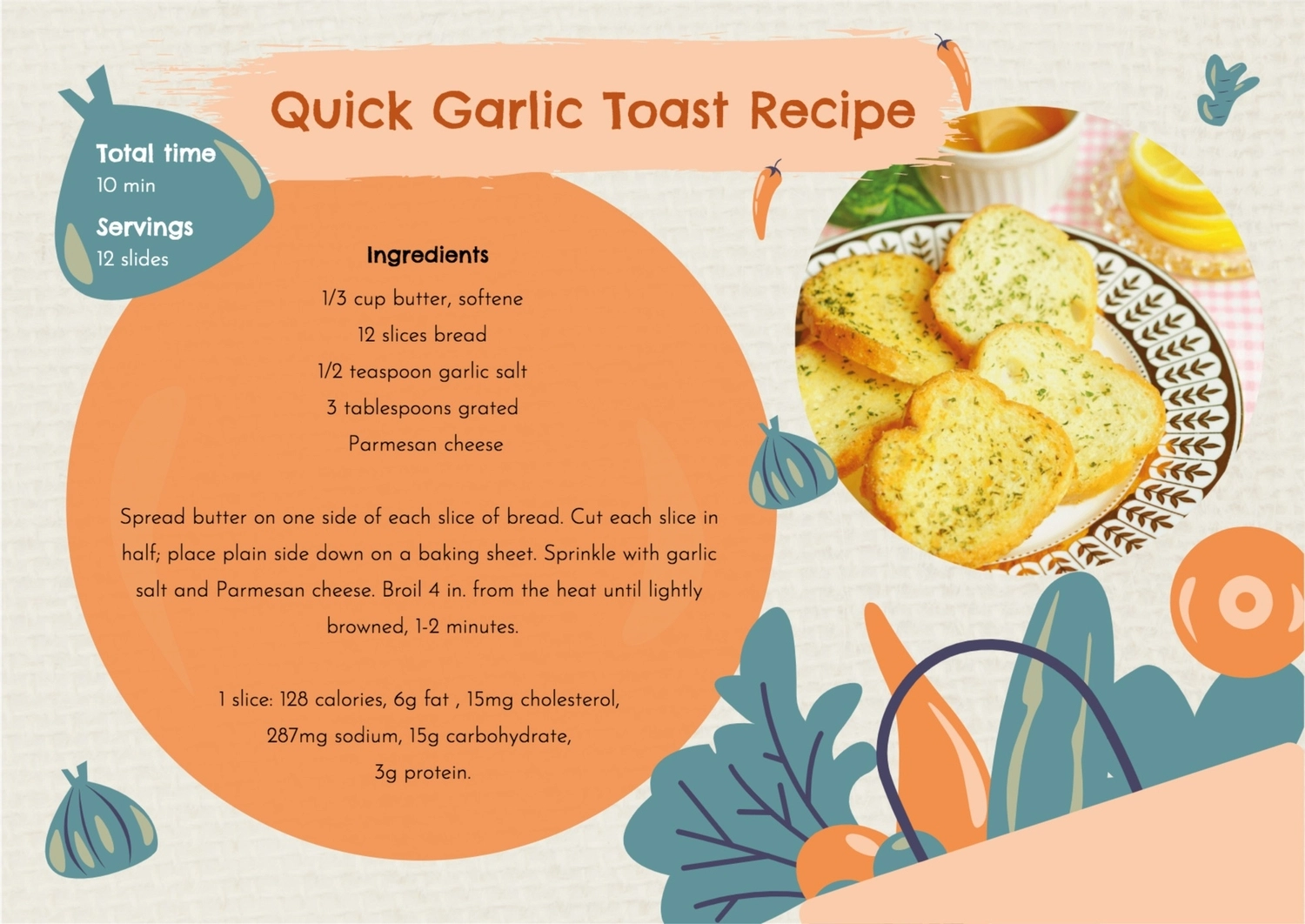 ガーリックトーストレシピ, 豐富多彩的, 食譜卡, 創造, 菜單卡 模板