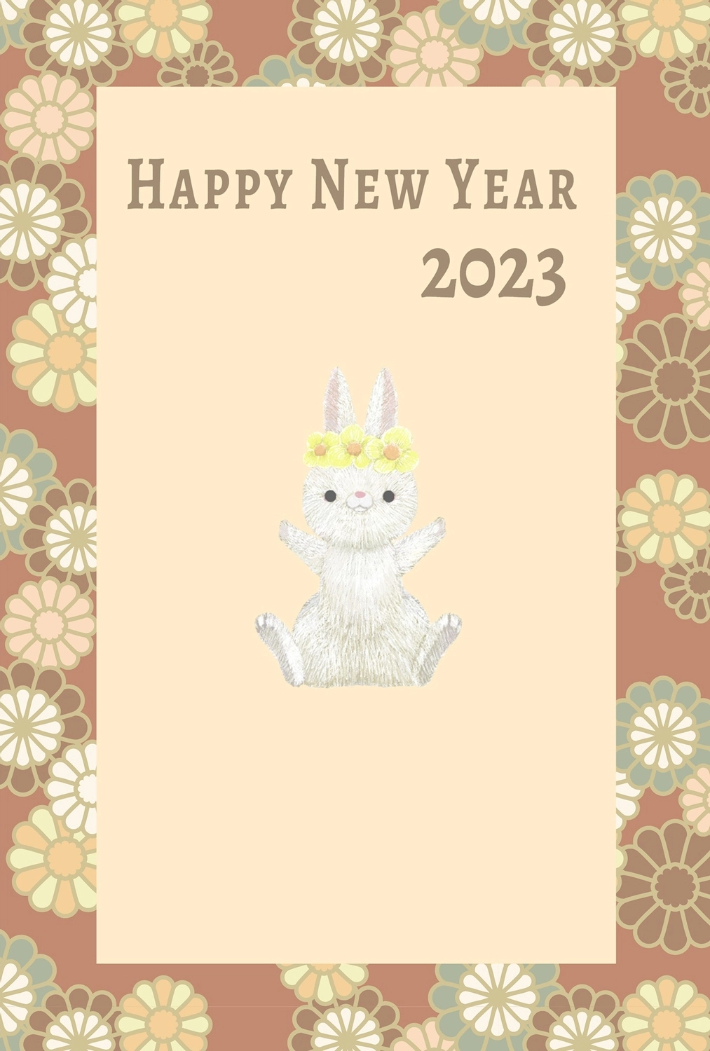 年賀状　洋風デザイン, colorful, fourth sign of Chinese zodiac (The Hare, 5am-7am, east, February), 2023, New Year Card template
