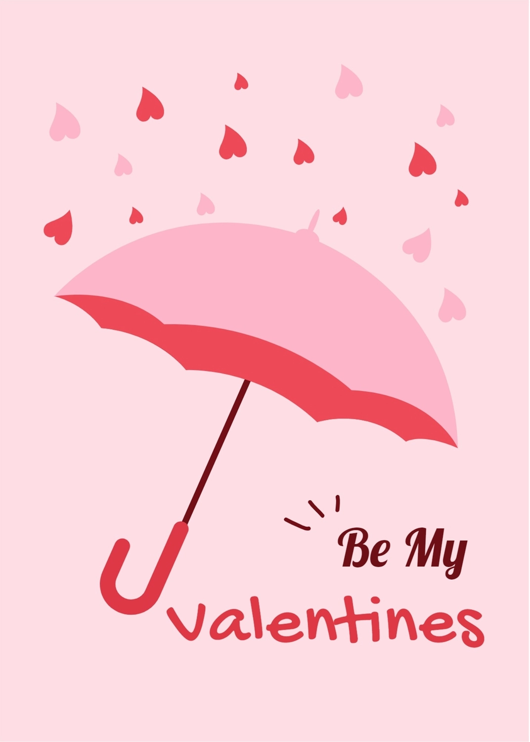 バレンタインデーグリーティングカード　ハートの雨と傘, ハート, 作成, デザイン, メッセージカードテンプレート