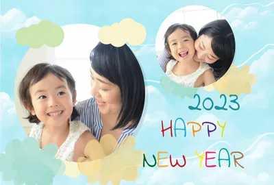 年賀状　青いフォトフレーム, HAPPY NEW YEAR, Decorative frame, null, New Year Card template