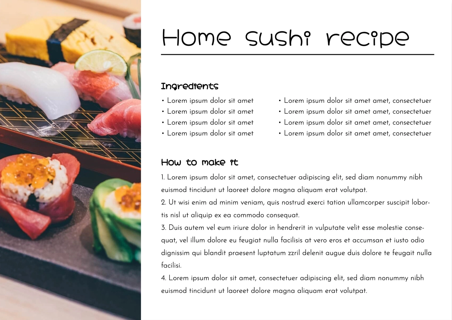 お寿司のレシピ, 食事, レシピカード, 作成, レシピカードテンプレート