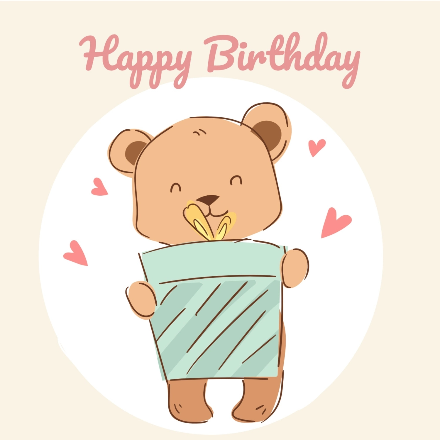 誕生日カード　くまとプレゼント, pale colour, heart, smile, Birthday Card template