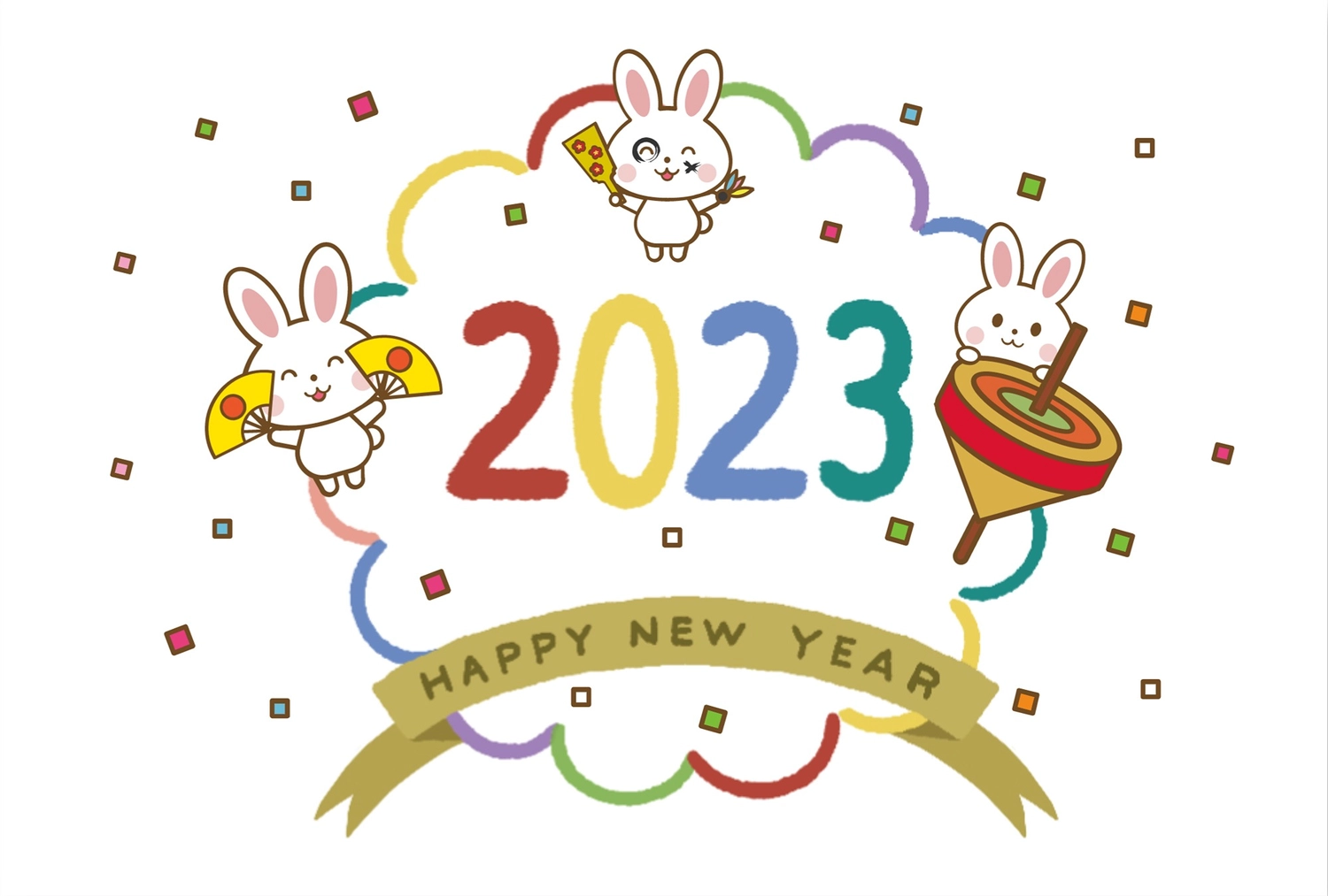 正月遊びのカラフル年賀状, 兔子, 新年, 動物, 新年卡 模板