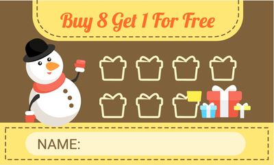 スタンプカード　雪だるま, Buy 8 times, Free once, 9th free, Shop Card template