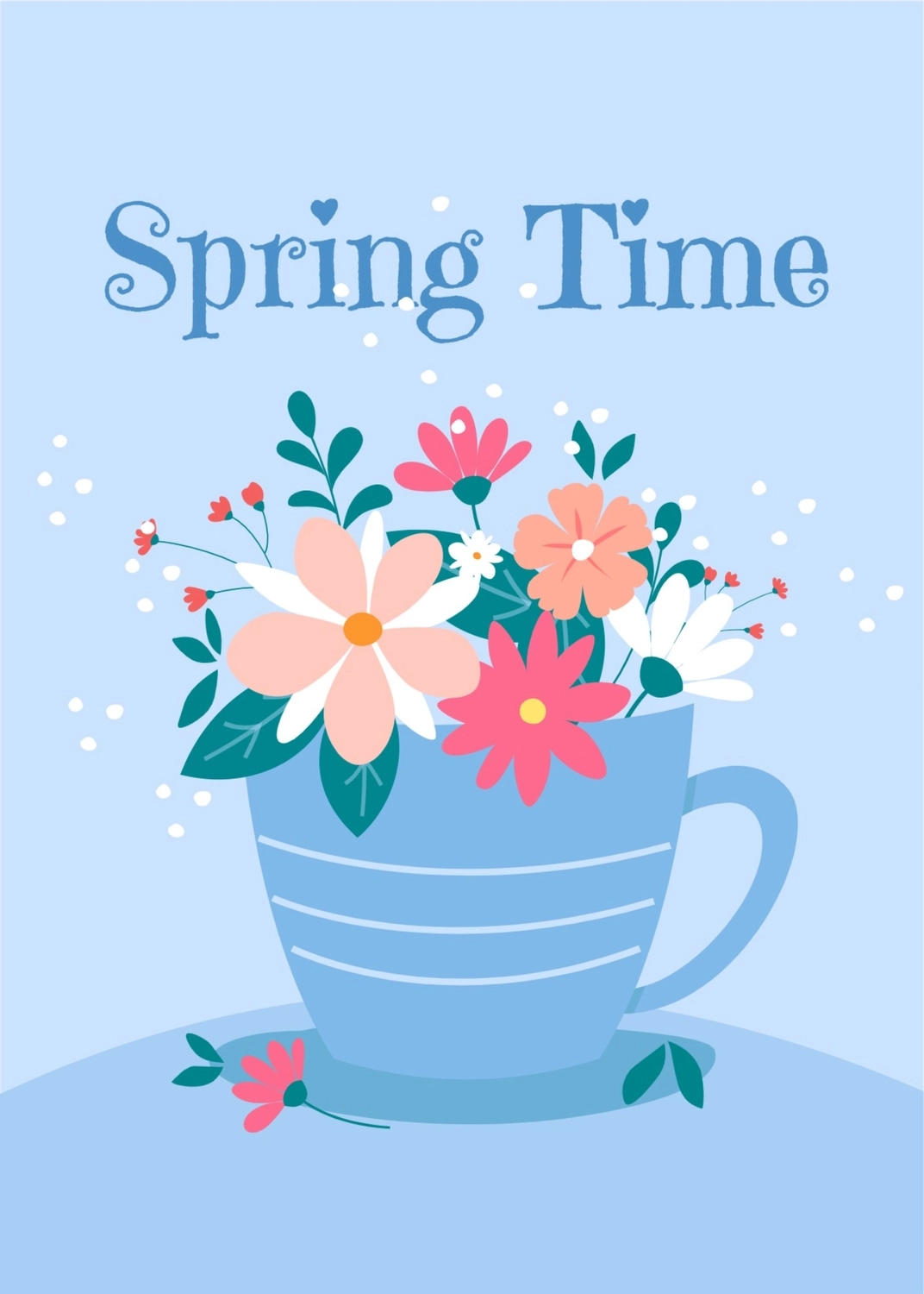 春のグリーティングカード　マグカップにいけられた花, マグカップ, 作成, デザイン, メッセージカードテンプレート
