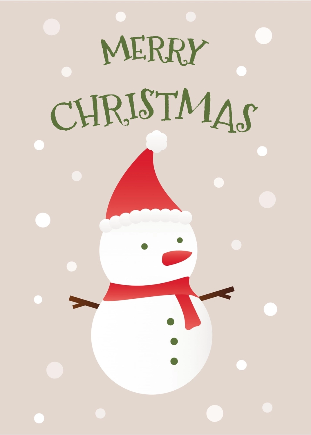 雪だるまのメリークリスマス, サンタ帽, クリスマスカード, 縦, グリーティングカードテンプレート