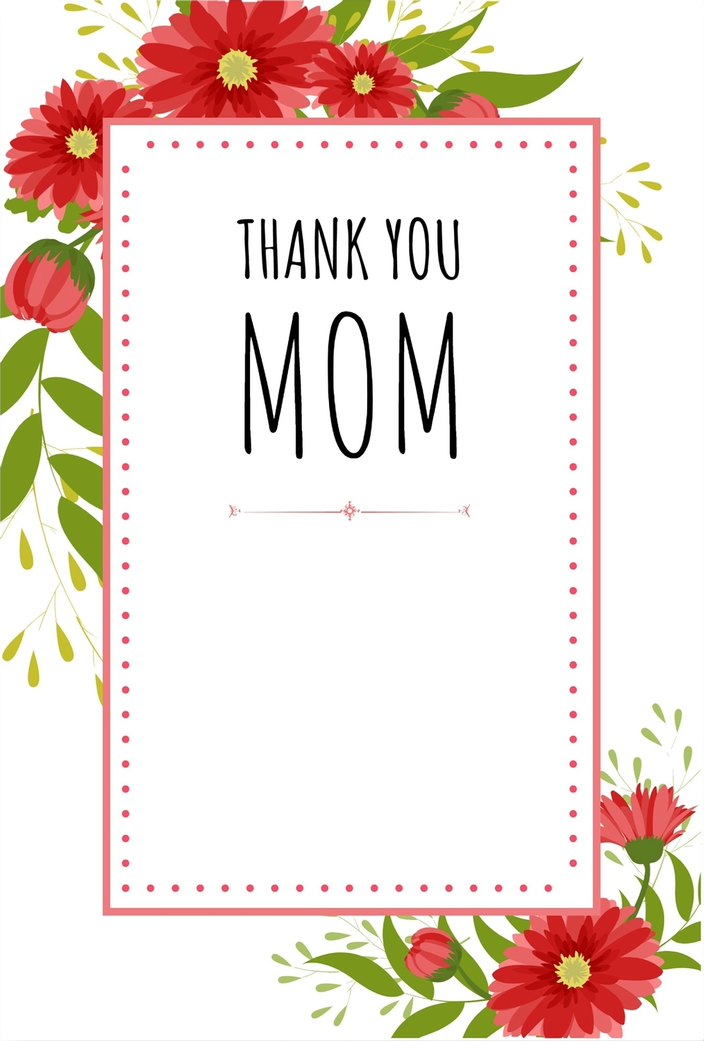 赤い花イラストの母の日カード, ありがたい, ありがとう, ありがとうございました, グリーティングカードテンプレート