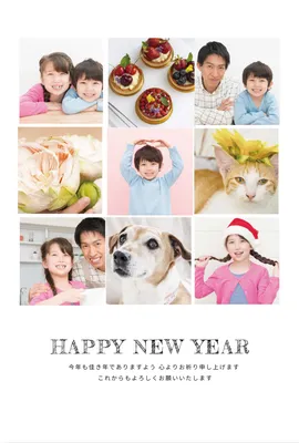 写真フレーム年賀状　タイル状に並んだ写真フレーム, happy, new, year, New Year Card template
