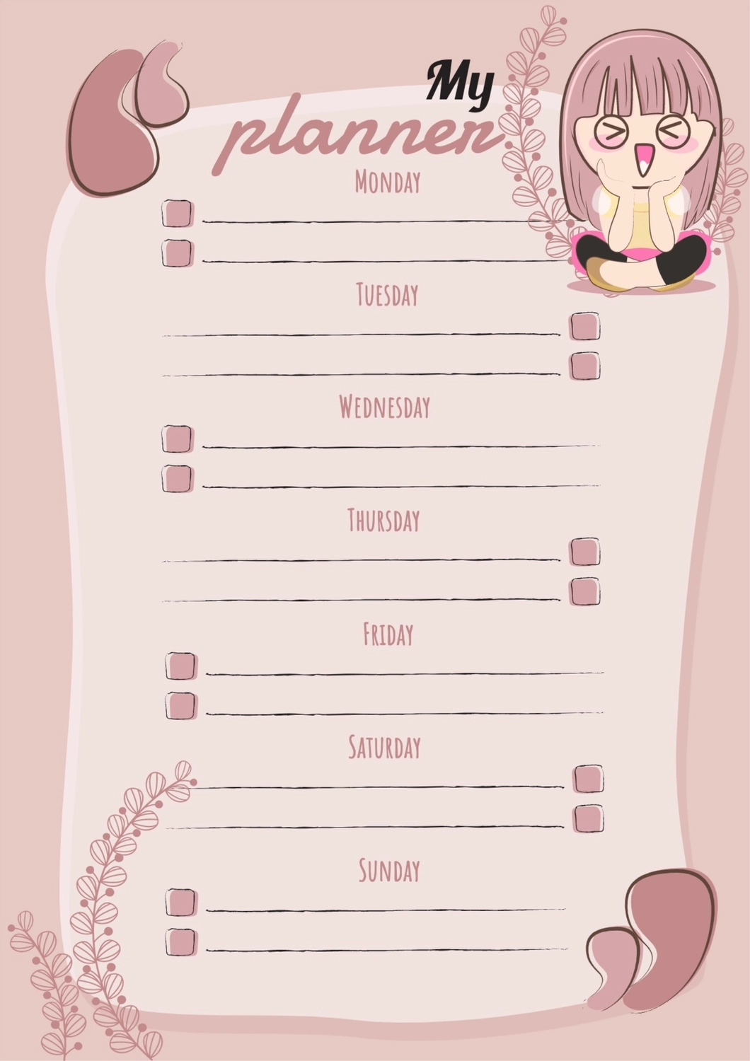 女の子の予定表, schedule, create, design, Planner template