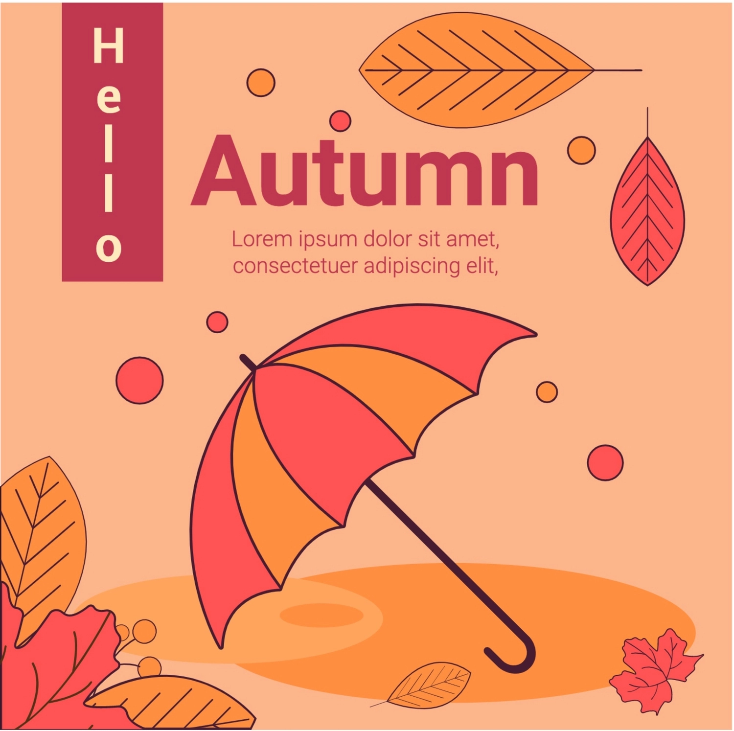 秋のグリーティングカード　傘, 紅葉, 作成, デザイン, グリーティングカードテンプレート