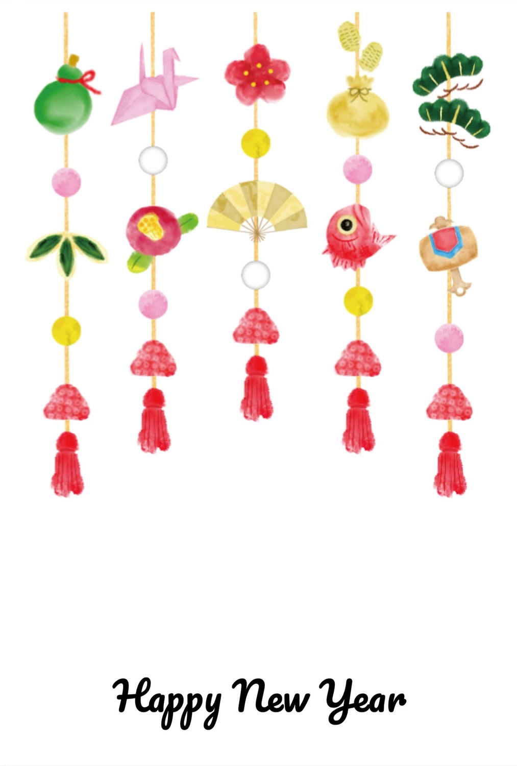 正月飾りの年賀状　縦, sea bream, hanging decoration, margin, New Year Card template