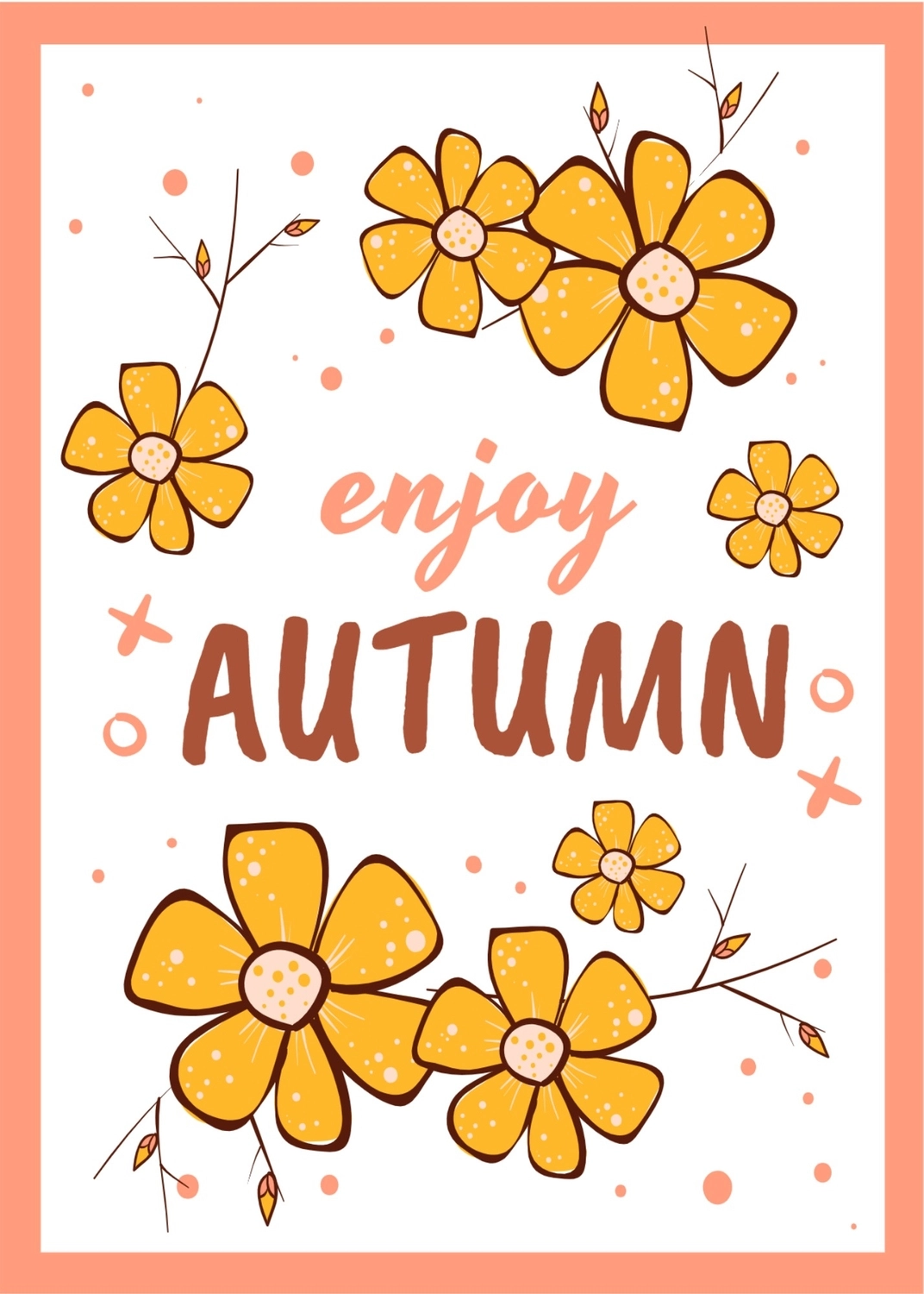 秋のグリーティングカード　花, 白色の背景, 作成, デザイン, メッセージカードテンプレート