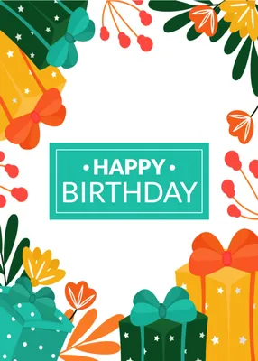 誕生日プレゼントとお花　青, Tiny, Fashionable, design, Birthday Card template