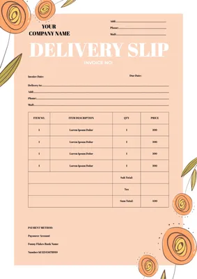 花のイラストの納品書, delivery slip, template, Layout, Delivery Slip template