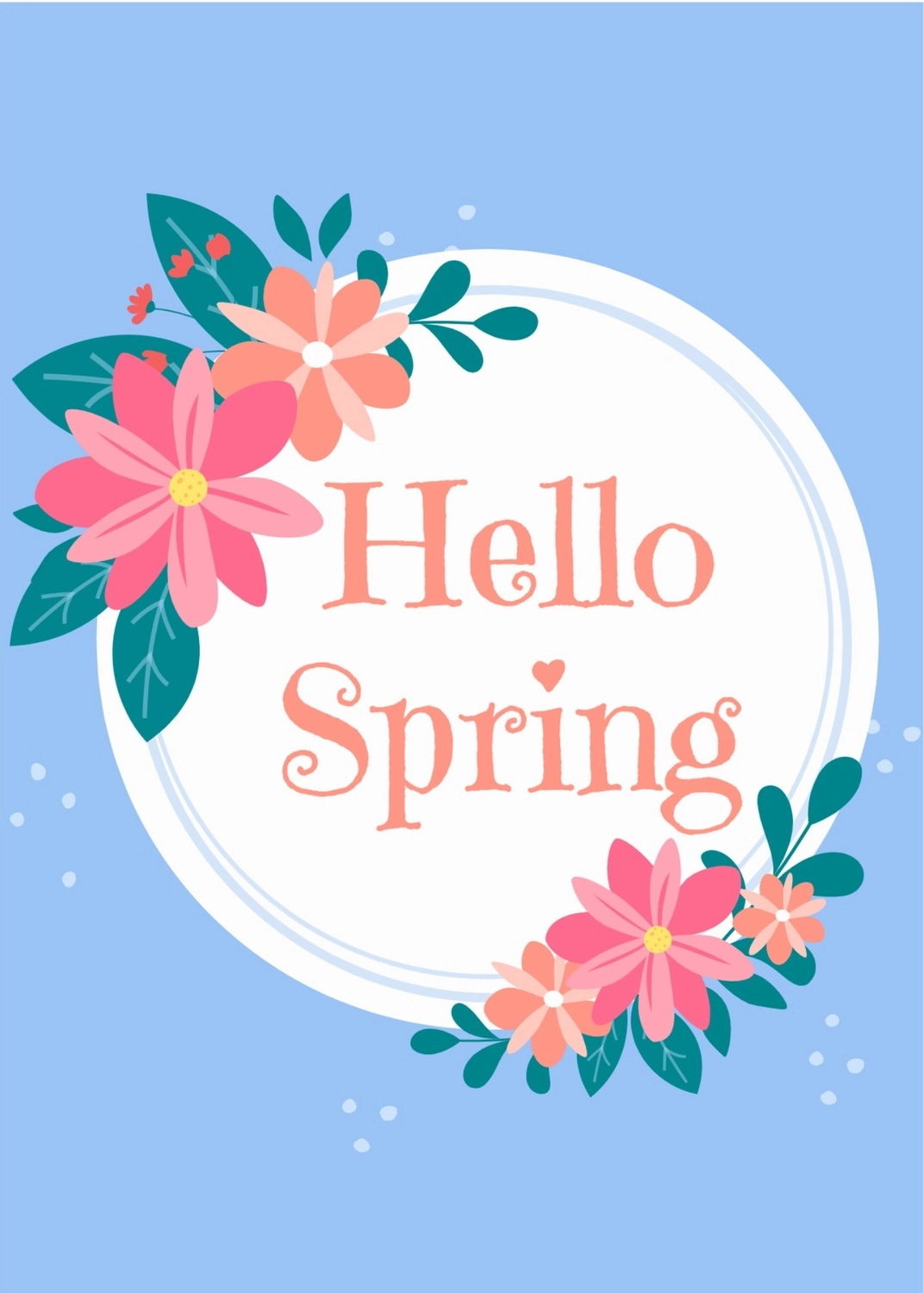 春のグリーティングカード　花の飾りの丸枠, 枠, 作成, デザイン, メッセージカードテンプレート