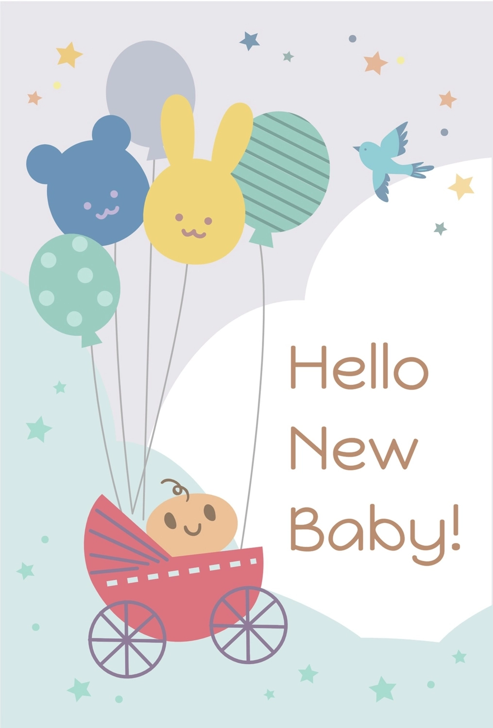 赤ちゃんイラストの出産報告, Private celebration card, colorful, template, message card template