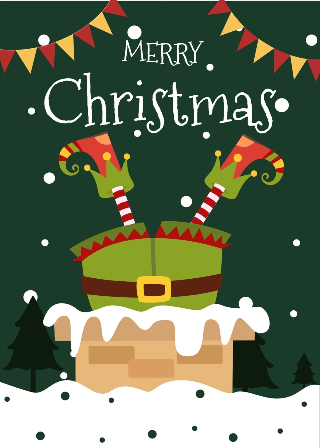 煙突と妖精のクリスマス, enter, Christmas card, vertical, message card template