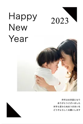写真フレーム年賀状　黒いフォトコーナー, happy, new, year, New Year Card template