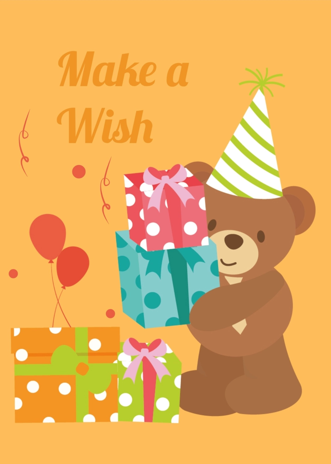 誕生日カード　くまさんとプレゼント, オレンジ地, バースデーカード, 作成, 誕生日カードテンプレート