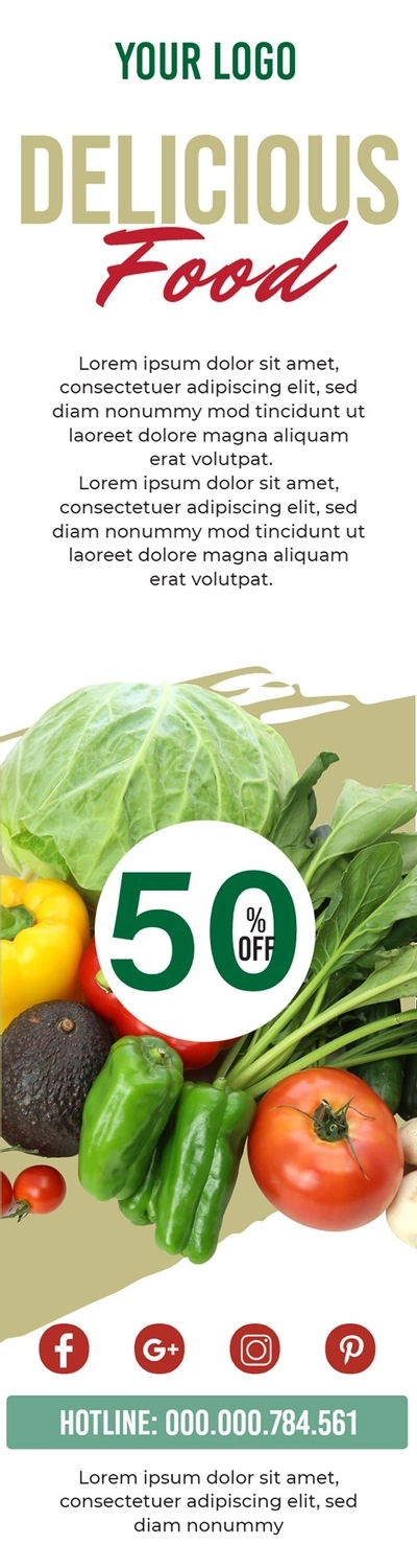 50%オフセール 野菜, 写真, 縦, 販促, バナーテンプレート