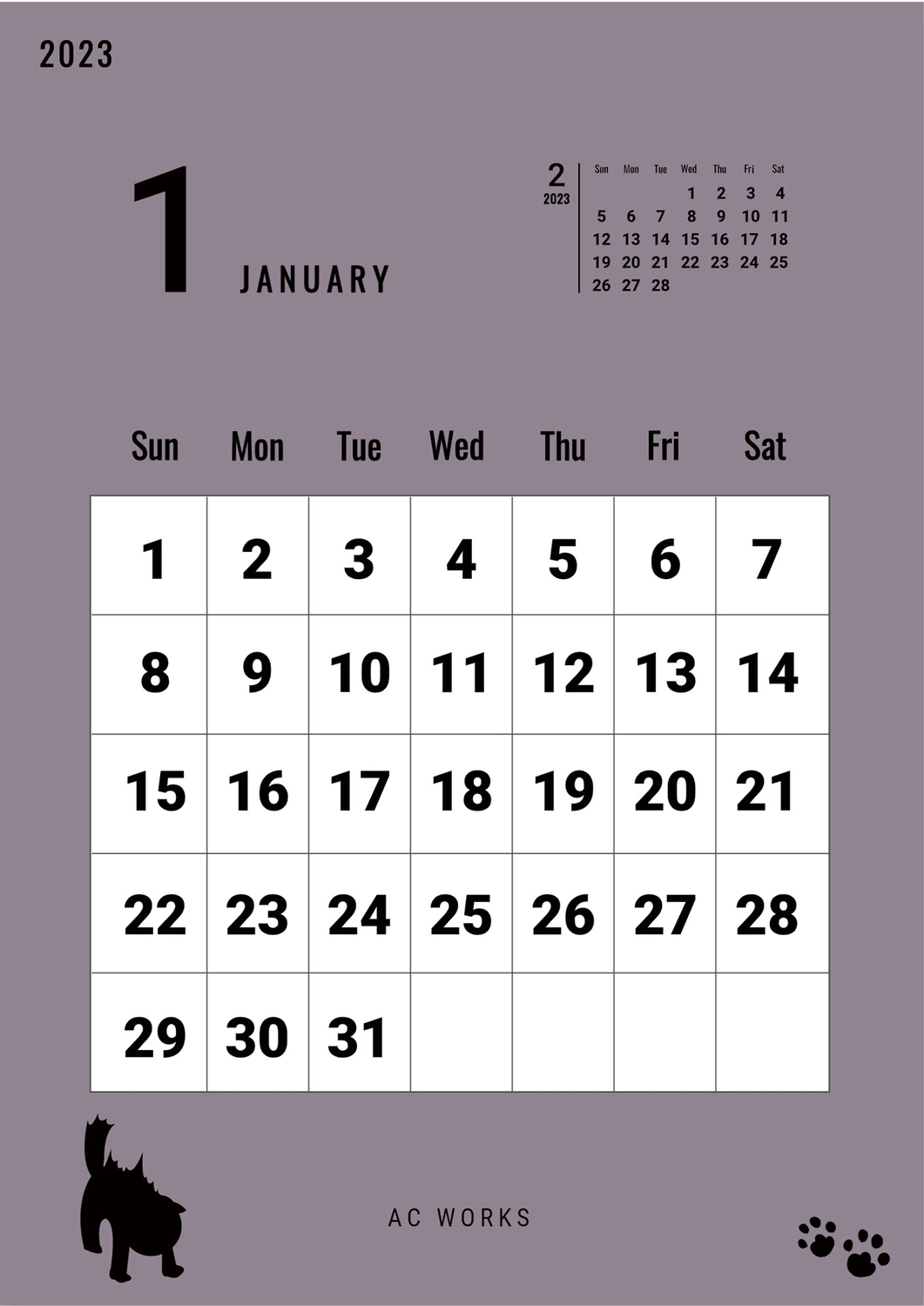 ネコのカレンダーの無料カレンダーテンプレート 6696 デザインac
