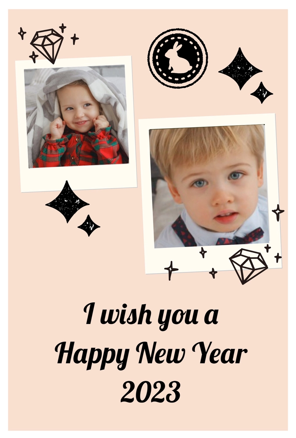 写真フレーム年賀状　手書き風キラキライラスト, wish, Glitter, Polaroid picture, New Year Card template