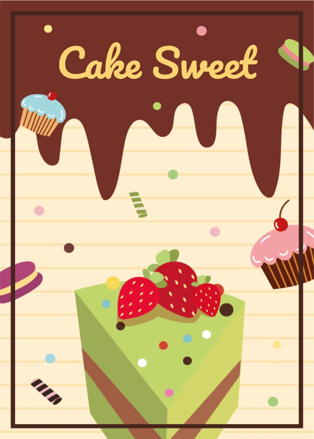 ケーキのグリーティングカード　いちごののったカットケーキ, 甜蛋糕, 創造, 設計, 留言卡 模板