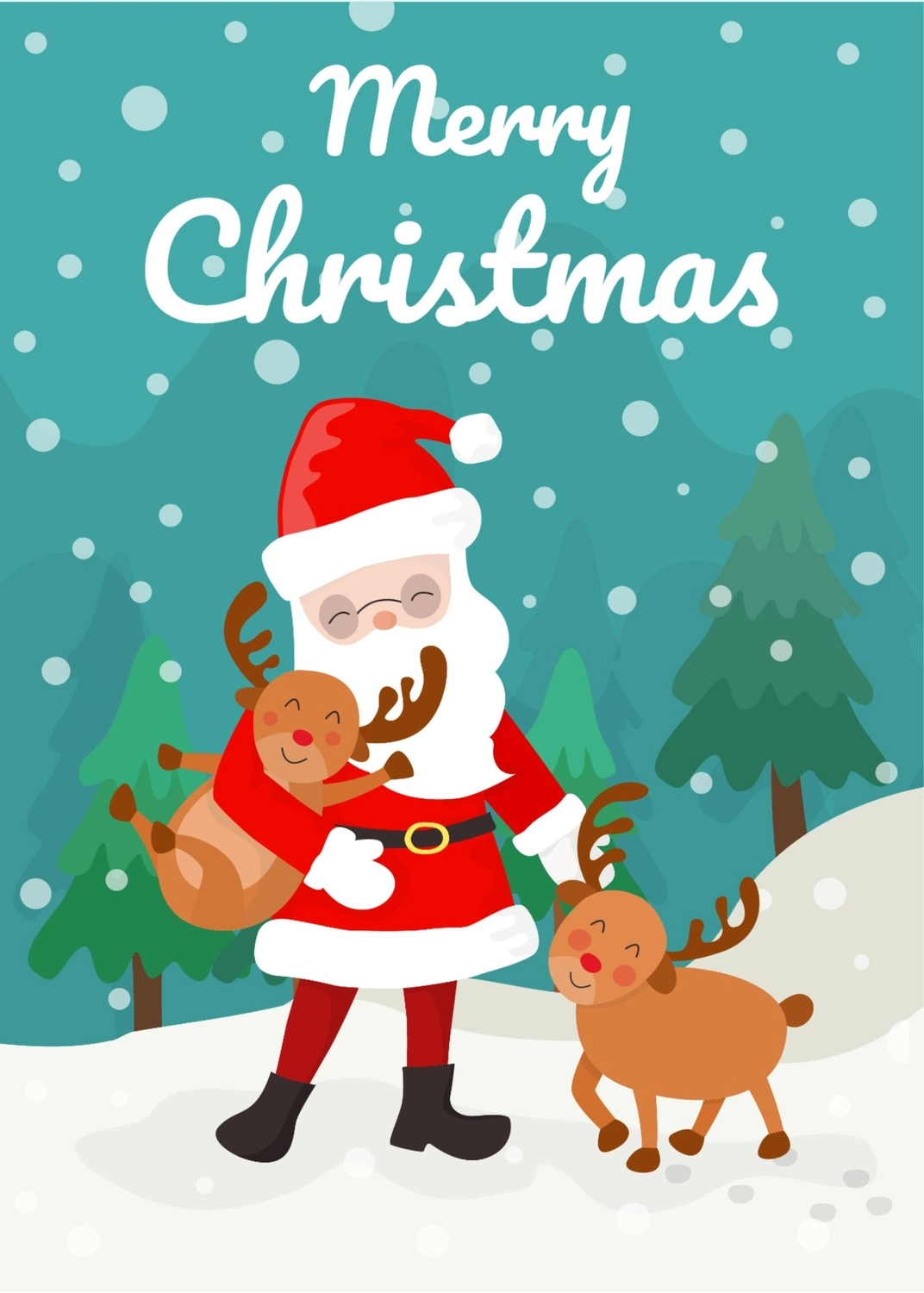 クリスマス　グリーティングカード　サンタクロースとトナカイ, グリーティングカード, グリーティング, ハガキ, グリーティングカードテンプレート