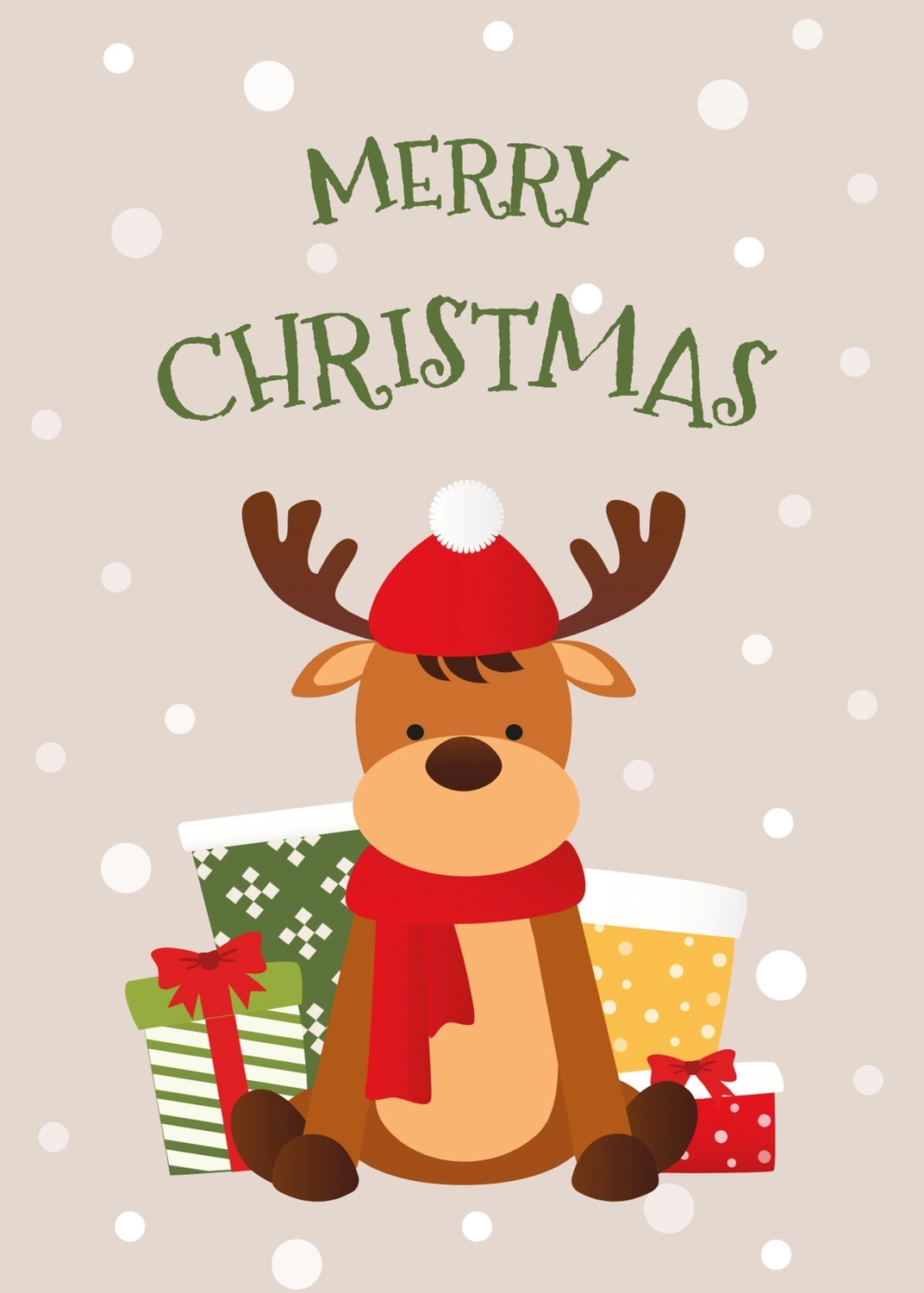 かわいいトナカイのメリークリスマス, サンタ帽, クリスマスカード, 縦, メッセージカードテンプレート