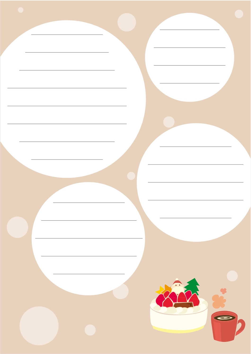 便箋（クリスマスケーキとマグカップのドリンク柄）, letter paper, An illustration, ruled line, Letter template